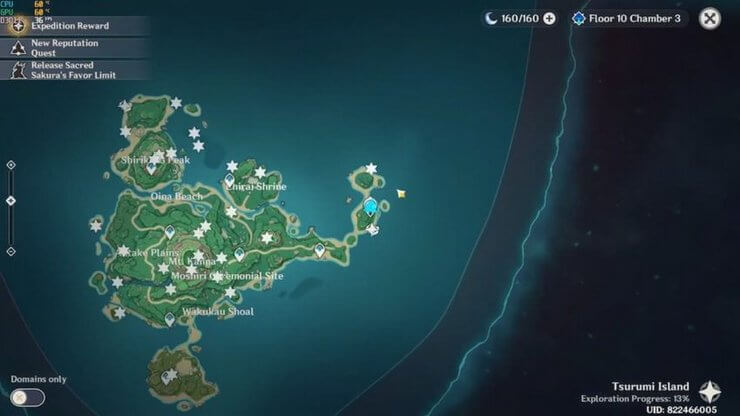 Bản đồ có Electroculus trên đảo Tsurumi trong Genshin Impact