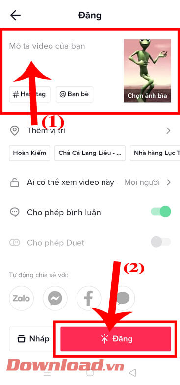 Viết caption và nhấn vào nút Đăng