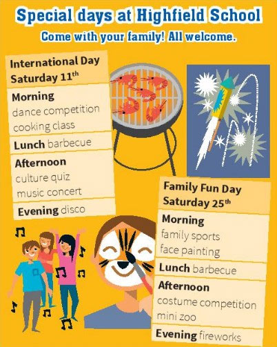 ook at the programme for Special days at Highfield School