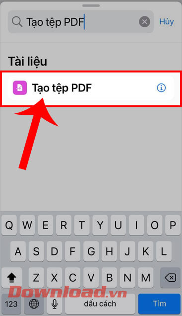 Gõ và chọn tác vụ “Tạo tệp PDF”