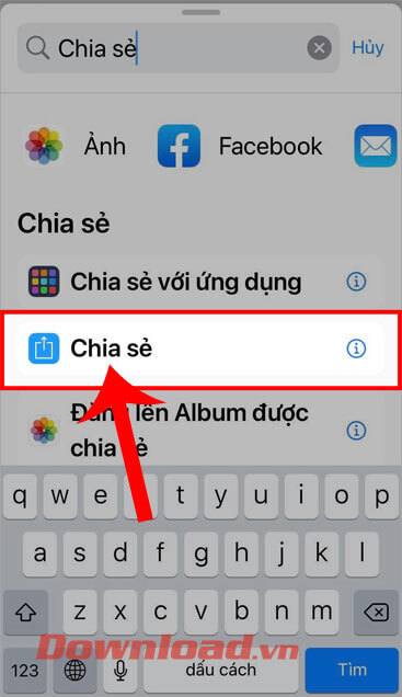  Nhập và chọn thêm tác vụ “Chia sẻ”