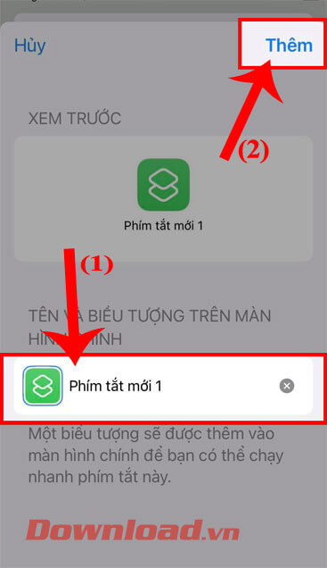 Đặt tên và biểu tượng cho phím tắt