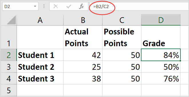 Ví dụ về cách tính phần trăm trong Excel