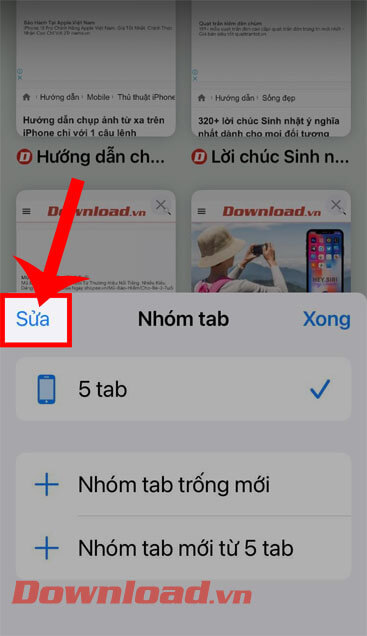 Chạm vào nút Sửa