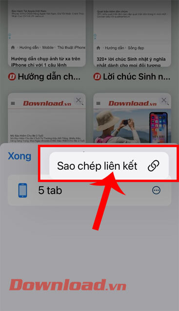 Nhấn vào nút Sao chép liên kết