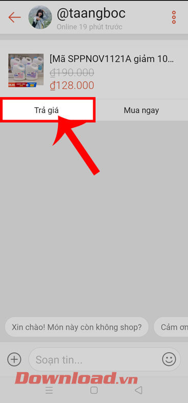 Ấn vào nút Trả giá