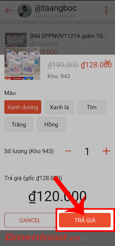 Chạm vào nút Trả giá