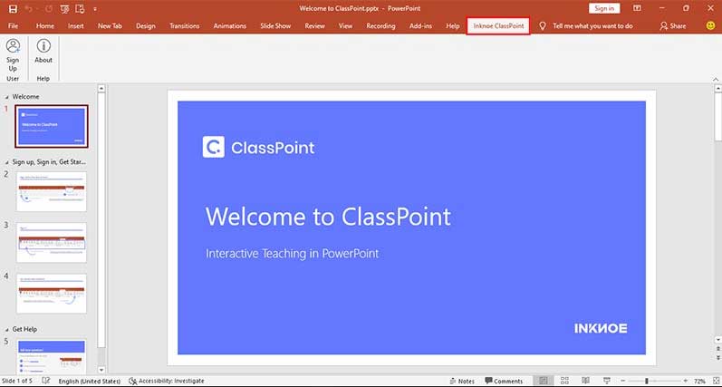 <p>9. Đây là giao diện của ClassPoint trên Microsoft PowerPoint. Giờ bạn chỉ cần mở file PowerPoint