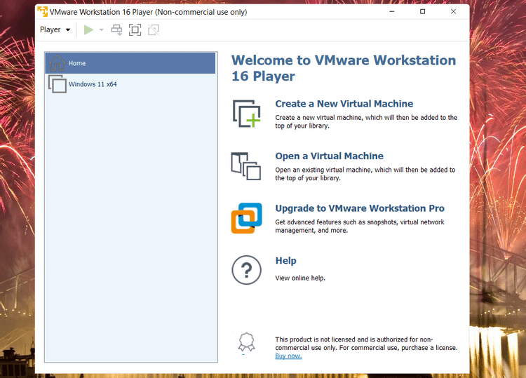 Giao diện máy ảo VMware Workstation 16 