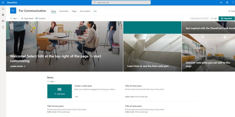 Trang giao tiếp trên SharePoint