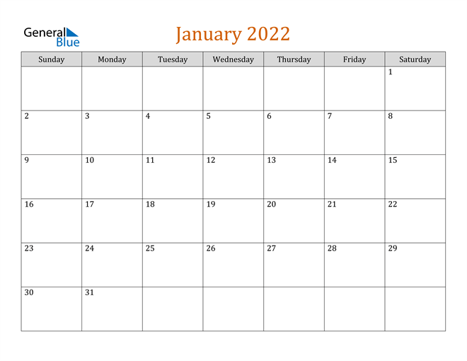 Tháng 1 năm 2022 mẫu lịch 8