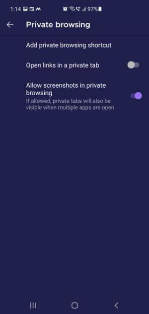 Trượt phần Allow screenshots in private browsing sang Enable