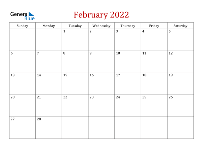Mẫu lịch tháng 2 năm 2022 số 10