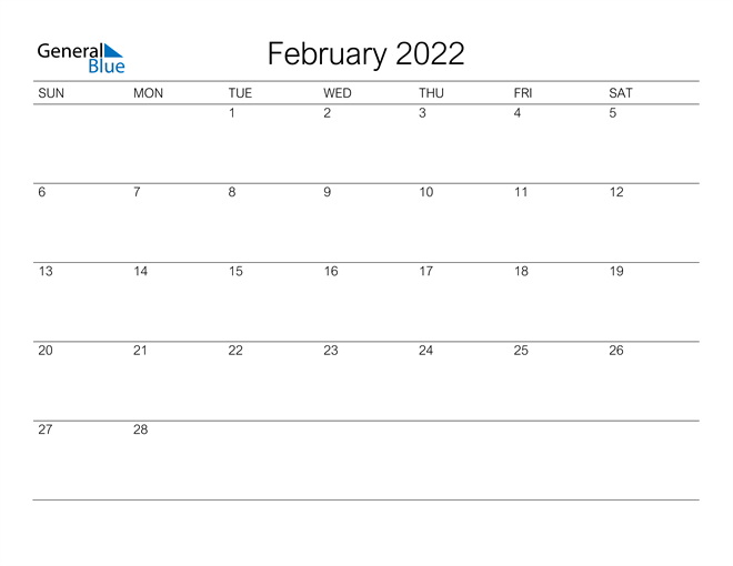 Mẫu lịch tháng 2 năm 2022 số 4