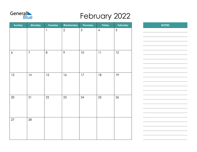 Mẫu lịch tháng 2 năm 2022 số 5