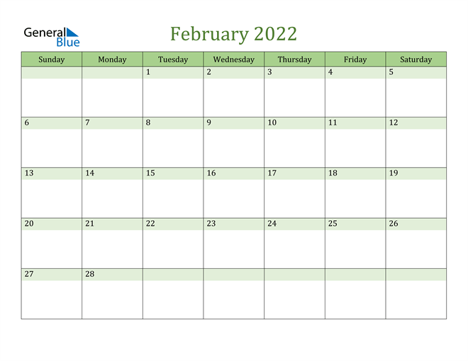 Mẫu lịch tháng 2 năm 2022 số 7