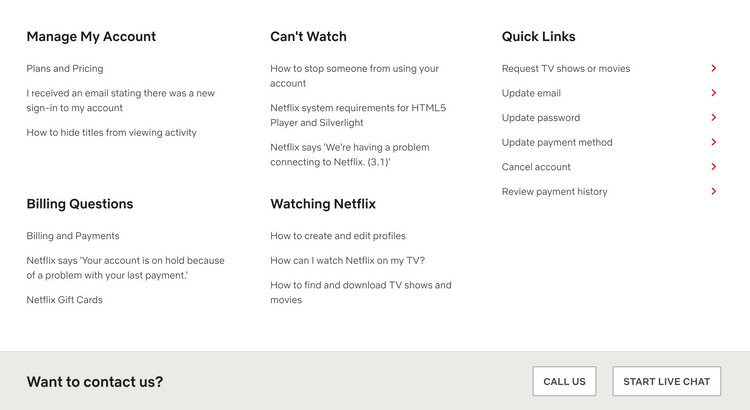 Trang thông tin trợ giúp trên Netflix