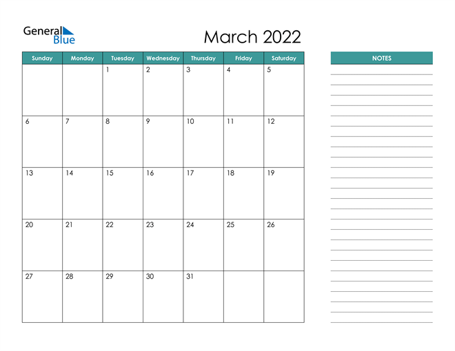 Mẫu lịch tháng 3 năm 2022 số 5