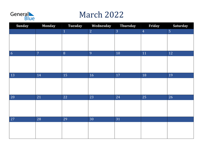 Mẫu lịch tháng 3 năm 2022 số 6