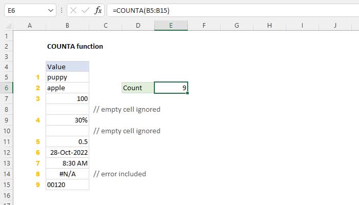 Hàm COUNTA trong Excel Hàm đếm các ô có chứa giá trị