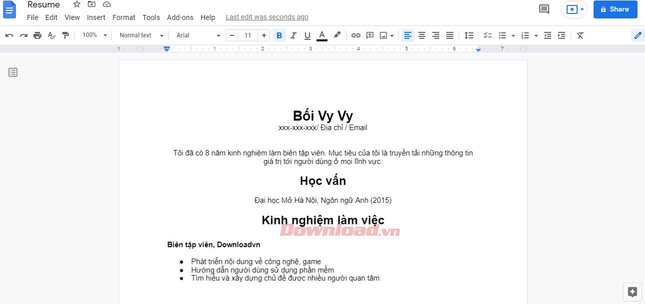 Kinh nghiệm làm việc trong CV online