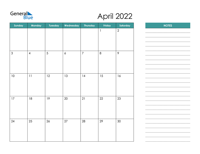 Mẫu lịch tháng 4 năm 2022 số 5