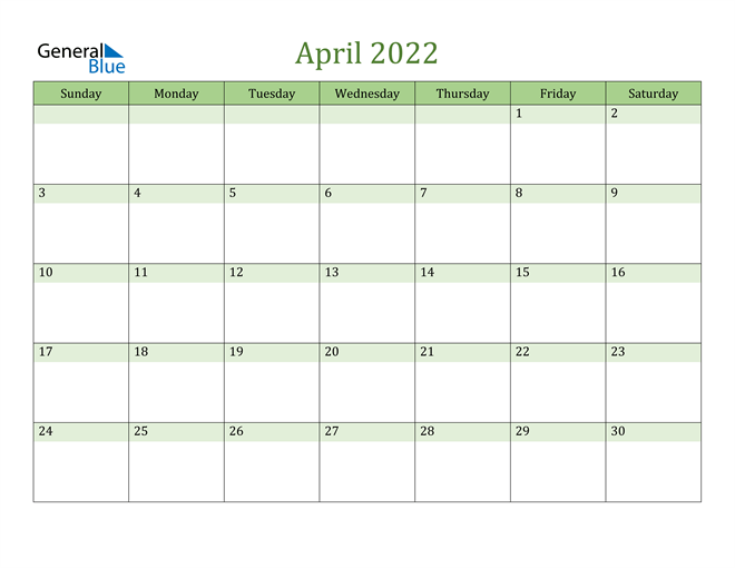 Mẫu lịch tháng 4 năm 2022 số 7