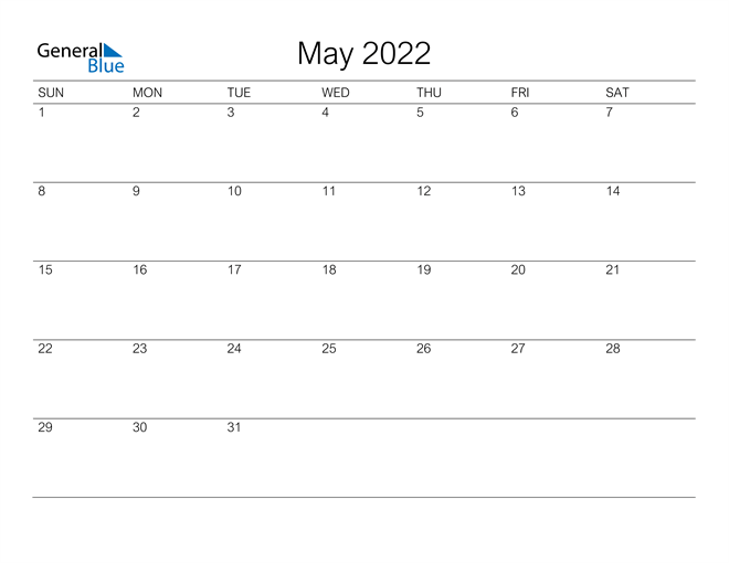 Mẫu lịch tháng 5 năm 2022 số 4