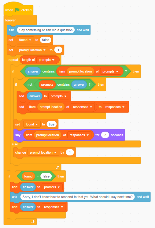 Hoàn thành chatbot trong Scratch