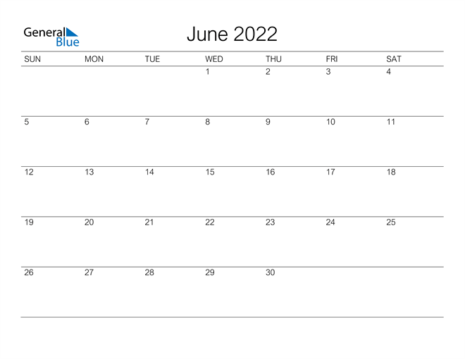 Mẫu lịch tháng 6 năm 2022 số 4