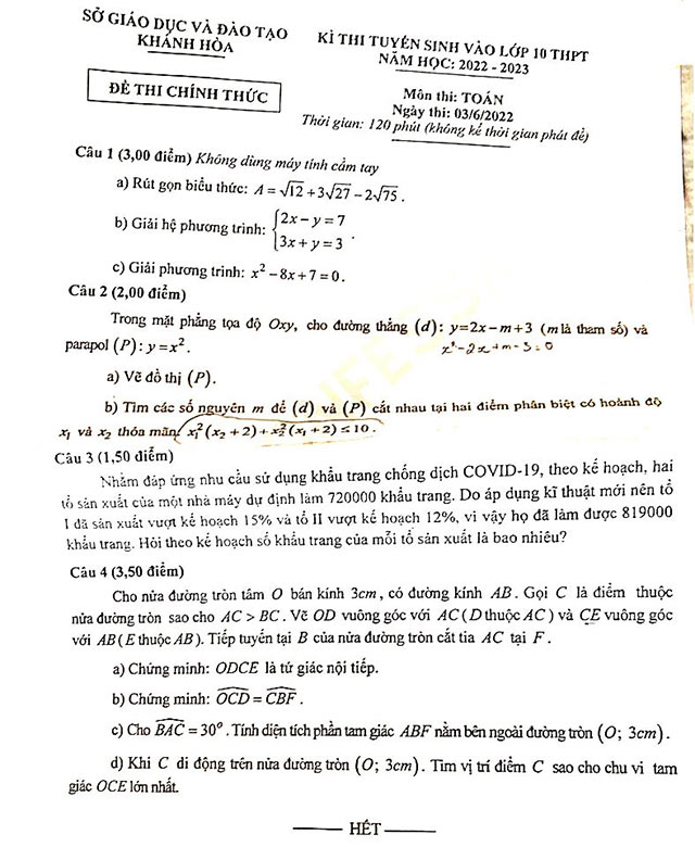 Đề thi vào lớp 10 môn Toán