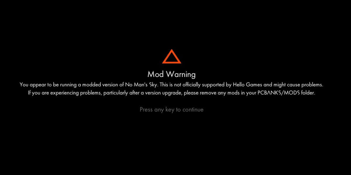 No Man's Sky mod installation notification screen