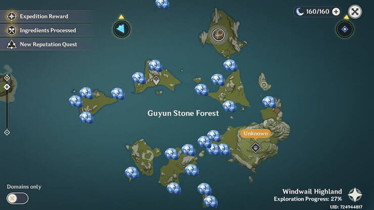 Vị trí của ốc sao trong rừng đá Guyun