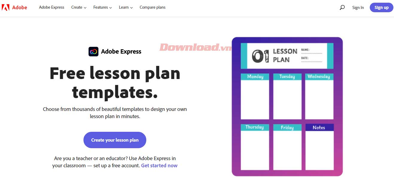 Adobe Express có công cụ tạo mẫu giáo án
