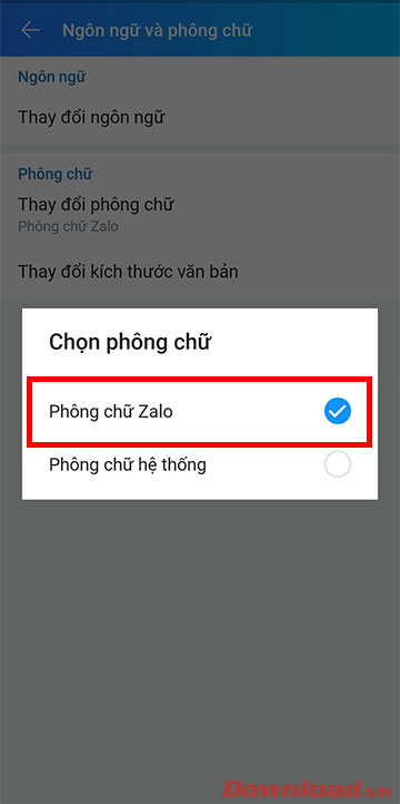 Hướng dẫn đổi kiểu chữ, font chữ trên Zalo - Download.vn