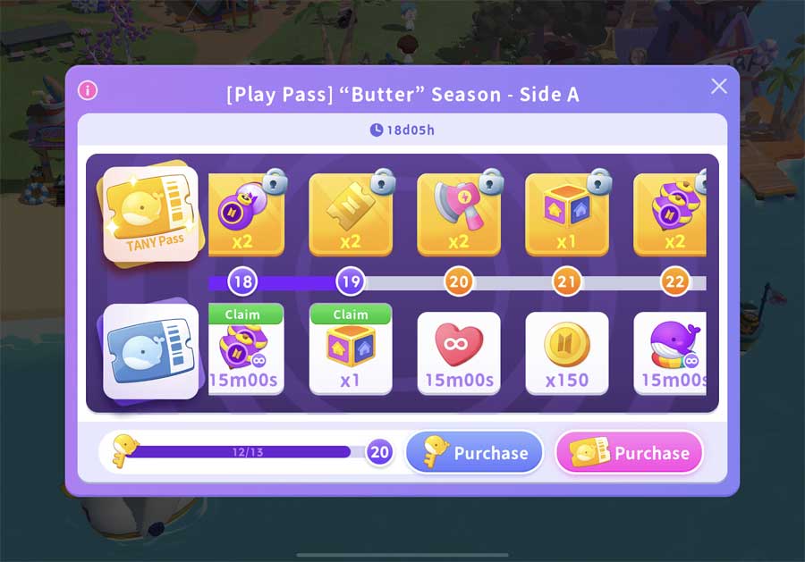 Items that can be purchased with the BTS Island Play Pass