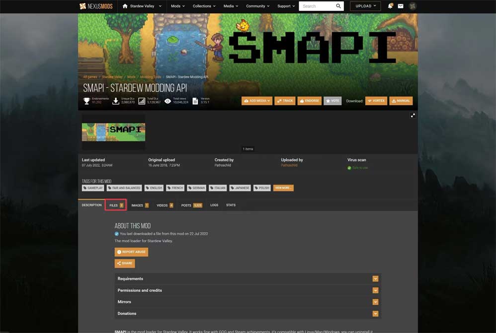 Instructions for installing the SMAPI mod