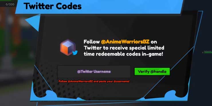 Theo dõi Twitter của nhà phát triển để nhận code Anime Warriors