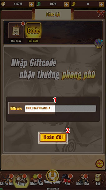 Nhập code game