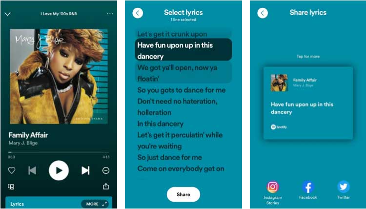 Cách chia sẻ lời bài hát từ Spotify trên mạng xã họi