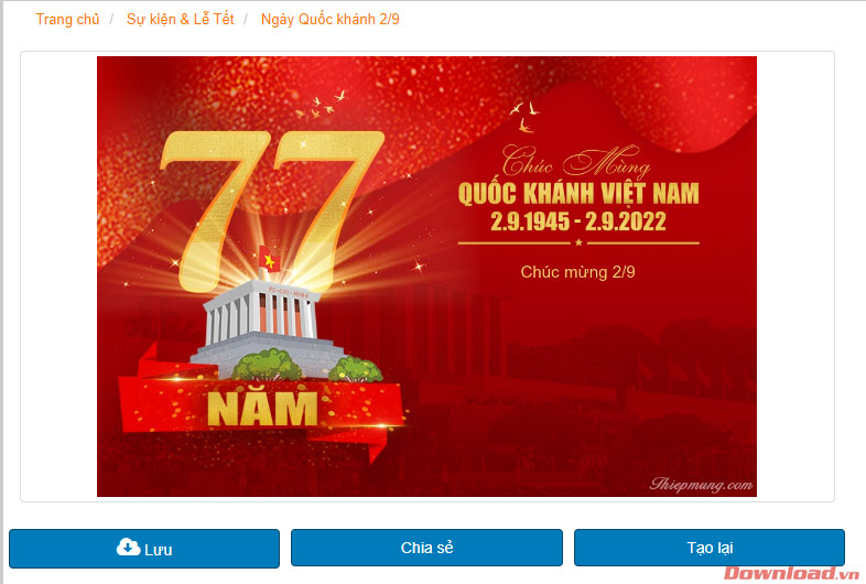 Hãy tạo tấm thiệp mừng ngày Quốc khánh 2/9 của Việt Nam trực tuyến để gửi đến người thân, bạn bè của bạn. Hệ thống đa dạng với nhiều mẫu thiết kế độc đáo và đẹp mắt sẽ giúp bạn dễ dàng tạo ra những tấm thiệp ấn tượng. Hãy truy cập ngay để khám phá nhé!