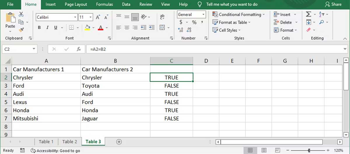 Xác định giá trị đúng và sai trong Excel