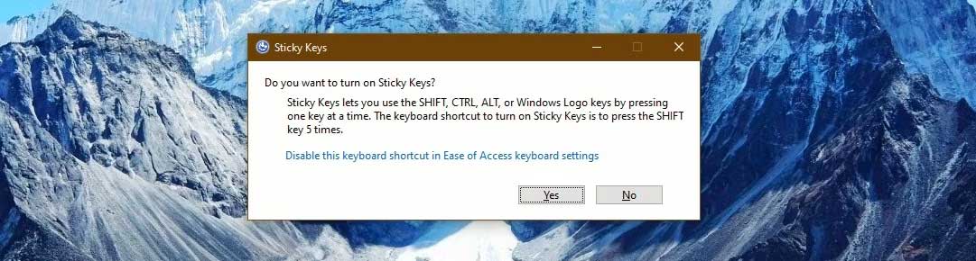 Use the Shift key to turn on Sticky Key