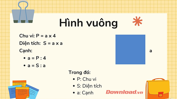 Công thức tính Diện tích hình vuông, hình chữ nhật, hình tròn, hình tam ...