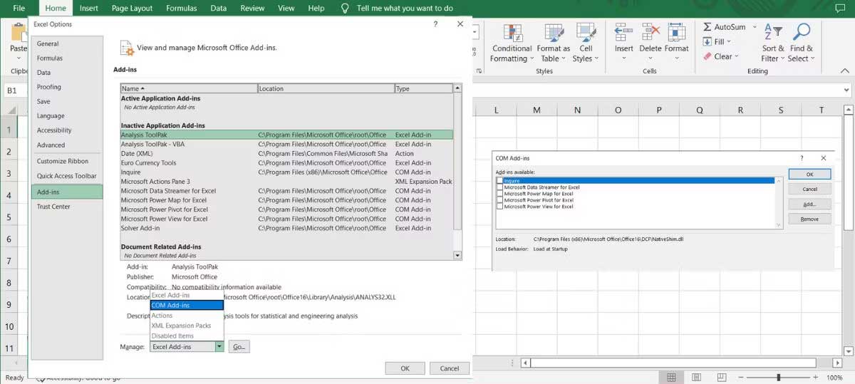 Kiểm tra add-in Excel