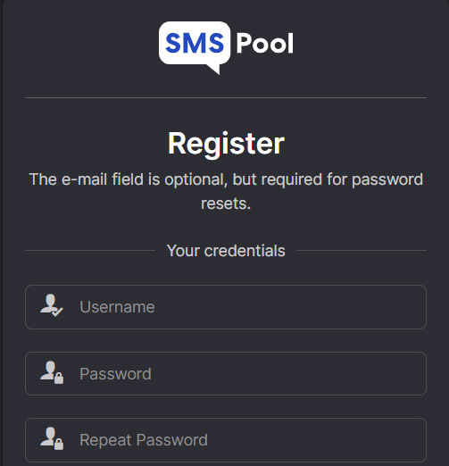 Nhập thông tin tài khoản và mật khẩu đăng ký SMSPool