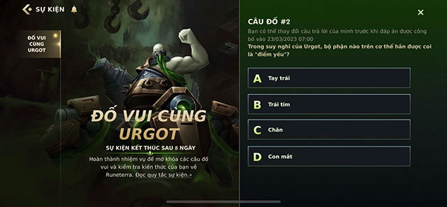 Trong suy nghĩ của Urgot, bộ phận nào trên cơ thể hắn được coi là “điểm yếu”?