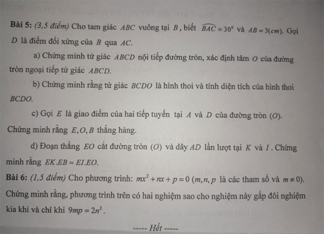 Đề thi vào lớp 10 môn Toán THPT Chuyên Cà Mau