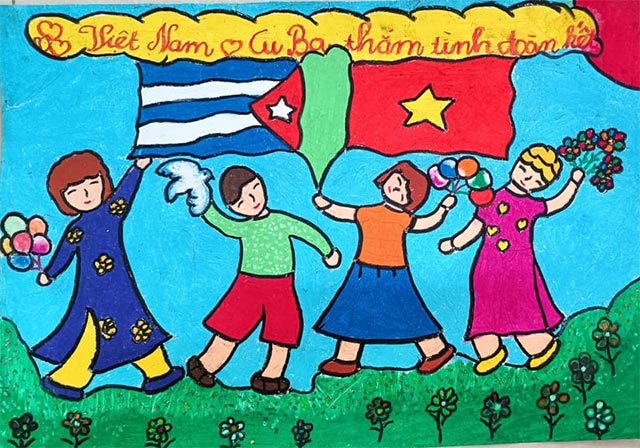 Tranh vẽ chủ đề Việt Nam  Cuba thắm tình đoàn kết Năm học 20202021