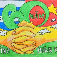 Mẫu tranh vẽ Thiếu nhi Việt Nam - Cuba thắm tình đoàn kết